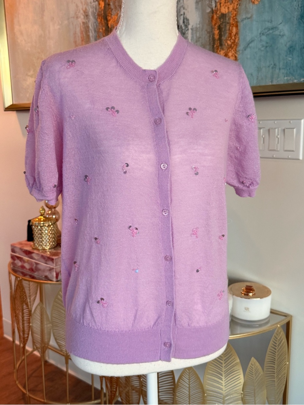 Lilac Short-Sleeve Button Cardigan Sweater - Women